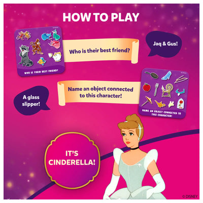 How to Play guide for Disney Princess themed game featuring Cinderella from Guess in 10 Junior