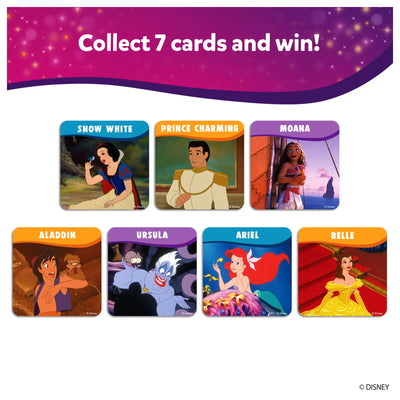 Collection of seven Disney character trading cards from Guess in 10 Junior Disney Princess game