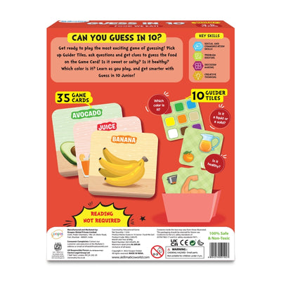 Children’s food-themed guessing game with colorful cards and guide tiles for ages 3-6