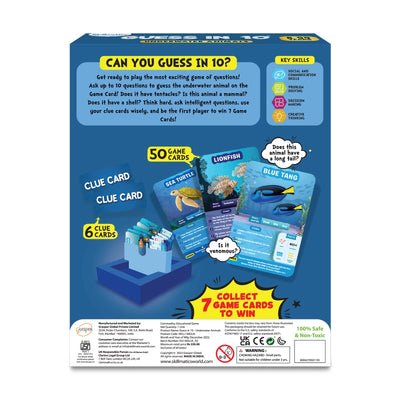 Guess in 10 Under the Sea Animal trivia card game with game cards and clue cards for ages 8+