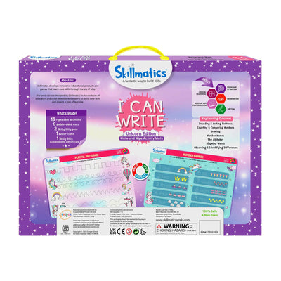 Children’s unicorn-themed educational writing and activity kit with reusable mats for ages 3-6