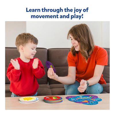 Woman and child playing with Jump and Learn Flash Cards for Toddlers ages 2-5