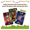 Illustrated animal-themed playing cards from Jungle Party strategy and luck card game for ages 7+