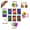 Jungle Party card game setup with animal-themed cards, player hands, and character standees