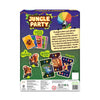 Back of Jungle Party card game box with animal illustrations and game cards