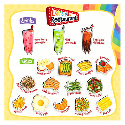 Colorful menu board with drinks and side dishes for Let’s Play Restaurant Magnetic Play Set
