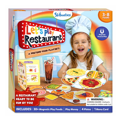 Let’s Play Restaurant magnetic pretend food playset with play money plates and menu card