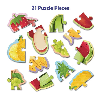 Colorful fruit-themed jigsaw puzzle pieces from My First Puzzle Set Fruit Fun for ages 3-6
