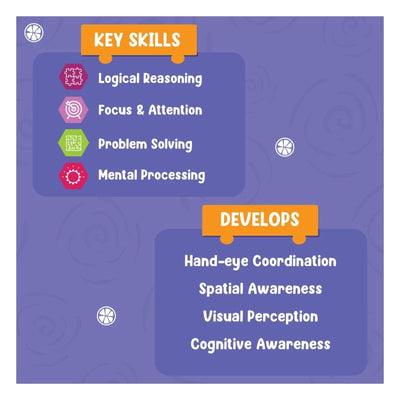 Educational chart showing key skills and benefits for My First Puzzle Set Fruit Fun