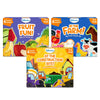 Educational puzzle set for children featuring fruits, farm animals, and construction vehicles