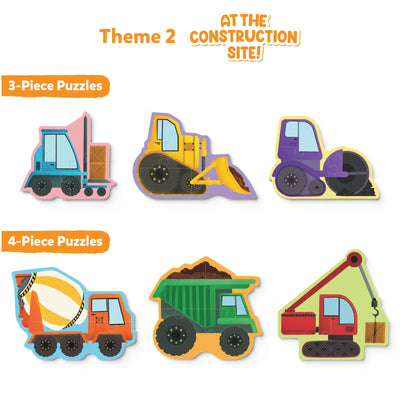Construction vehicle-themed puzzles for kids ages 3-6 in My First Puzzle Set Mega Combo