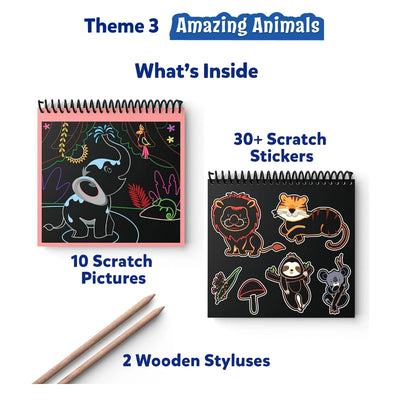 Travel Friendly Magical Scratch Art Book with Animal Themes for Kids Ages 3-8
