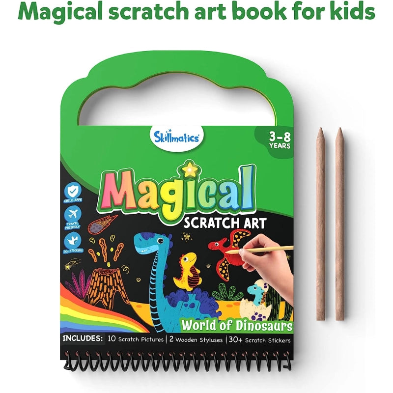 Travel Friendly Magical Scratch Art Book: World of Dinosaurs (ages 3-8)