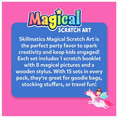 Set of 15 Travel Friendly Magical Scratch Art Kits with Unicorns and Princesses for Kids