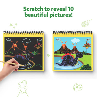 Travel Friendly Magical Scratch Art Book with Dinosaur-Themed Pages for Kids Ages 3-8