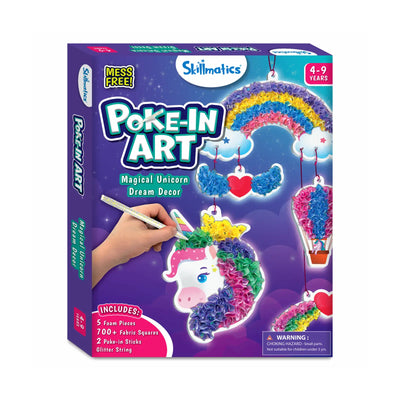 Craft kit for textured unicorn-themed decorations with fabric squares and poking tool