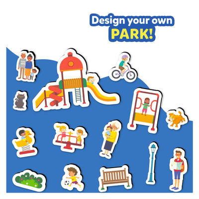 Magnetopia magnetic play park components and characters for creative city building for ages 3-7
