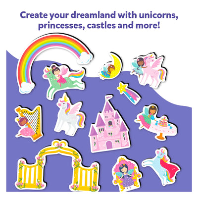 Colorful Unicorn Princess and Castle Magnetic Play Pieces for Kids Ages 3-7