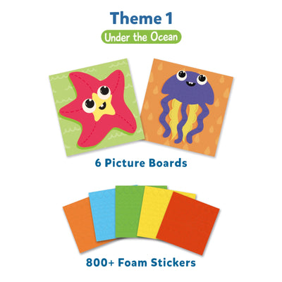 Arts and crafts kit with six Under the Ocean themed picture boards and 800 foam stickers