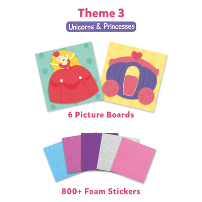 Craft kit with princess and carriage-themed picture boards and foam stickers for kids