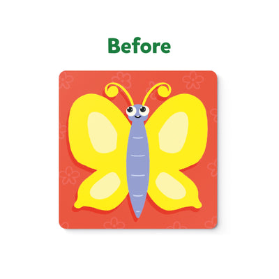 Colorful butterfly foam puzzle piece on red background for Fun with Foam Mega Combo