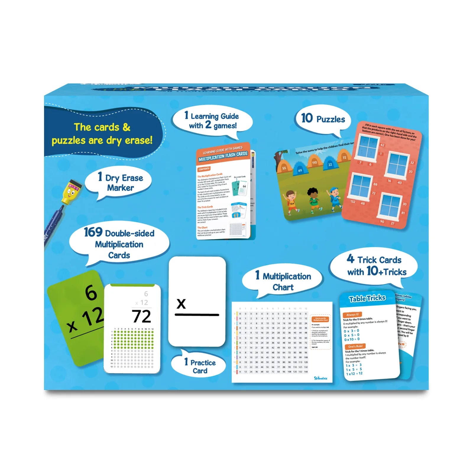 Multiplication Flash Cards | Set of 169 Reusable Cards with Dry Erase Marker