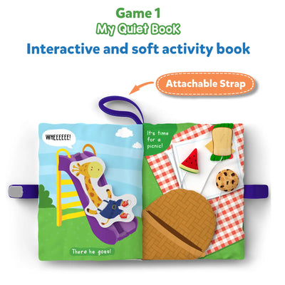 Interactive soft activity book with attachable strap for Infant Essentials Combo ages 1-4