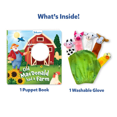 Children’s puppet book and five-finger animal puppet glove for interactive farm fun
