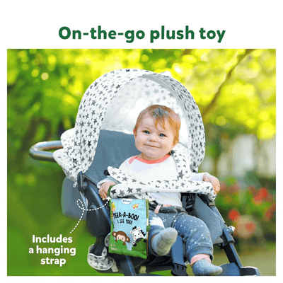 Soft baby plush toy with hanging strap from Touch & Tickle Time Bundle for ages 0-3