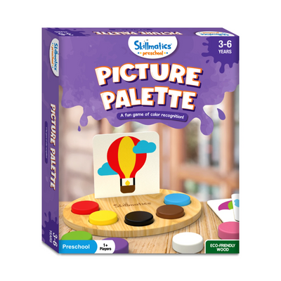 Purple Picture Palette wooden game box for kids ages 3-6 focusing on color recognition