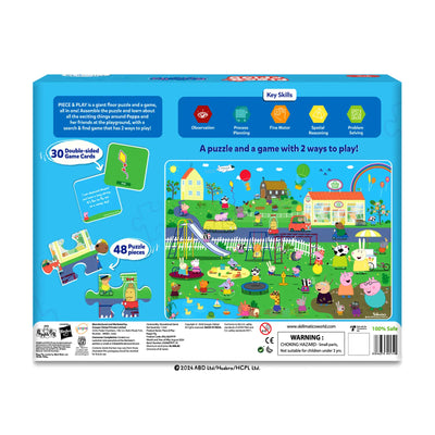 Peppa Pig-themed puzzle and game set with 48 pieces and 30 double-sided cards for ages 3-7