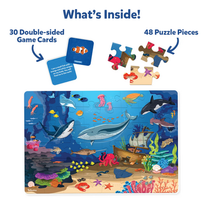 Educational ocean-themed jigsaw puzzle with game cards for kids ages 3-7