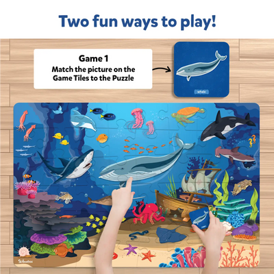 Ocean-themed children’s puzzle with matching game tiles from Piece & Play Underwater Animals