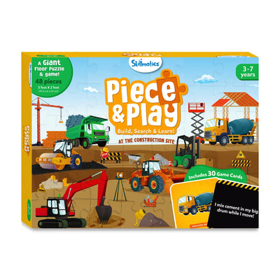 Children’s construction vehicles floor puzzle and game set with 48 pieces and 30 cards