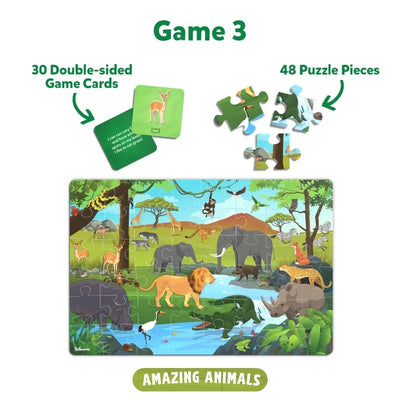 Educational animal-themed puzzle set with game cards from Piece & Play Pack of 3 for ages 3-7
