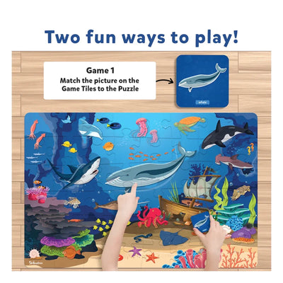 Underwater-themed wooden puzzle with marine life and Shipwreck for ages 3-7