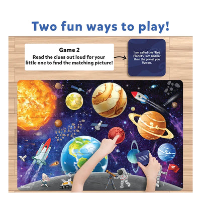Children’s space-themed puzzle with game instructions from Piece & Play Combo for ages 3-7