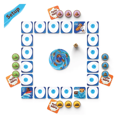 Children’s board game with toilet-themed spaces and poop-shaped tokens from Poop Wars