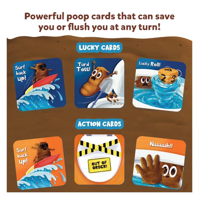Poop Wars Card Game featuring cartoon excrement characters as lucky and action cards