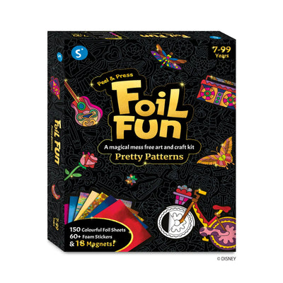 Foil Fun Pretty Patterns art and craft kit with colorful foil sheets, foam stickers, and magnets