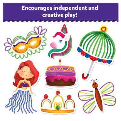 Colorful whimsical play figures including Mermaid Unicorn Mask Cake Umbrella Crown Butterfly for Kids Art