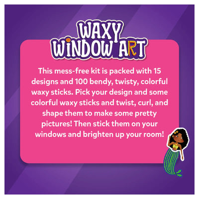 Waxy Window Art kit with 15 designs and 100 colorful bendy wax sticks for kids