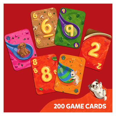Animal and number-themed playing cards from Pups in a Soup fast-paced card game