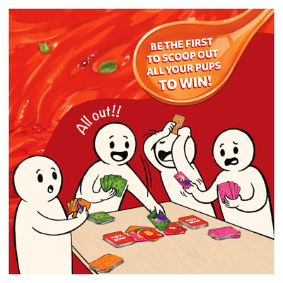 Colorful illustrated board game Pups in a Soup with cartoon figures playing cards