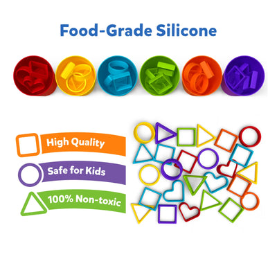 Food-grade silicone cookie cutters in various colorful shapes for kids ages 3 to 6