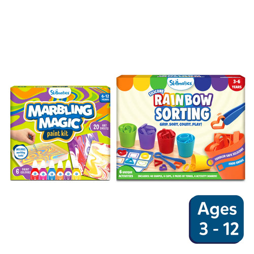 Colourful Sort & Swirl Bundle with Skillmatics activity kits for marbling paint and rainbow sorting