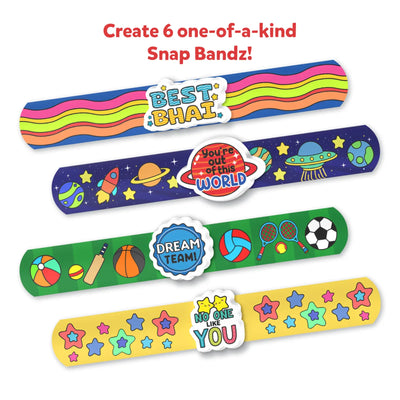 Colorful decorated snap bracelets with detachable charm badges for kids ages 4-10