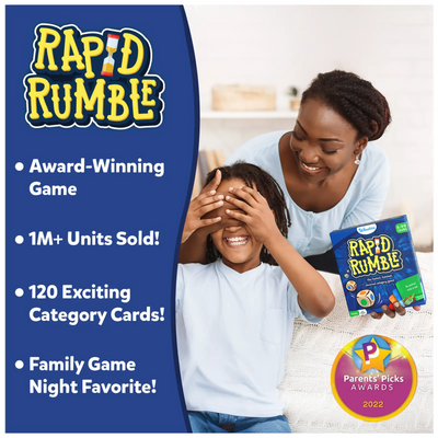 Rapid Rumble family board game with 120 category cards, over 1 million sold, award winner
