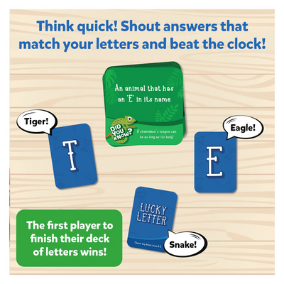 Children playing Rapid Rumble animal and letter matching card game for ages 6+