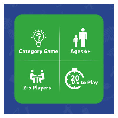 Green rounded square with game info icons for Rapid Rumble board game ages 6+